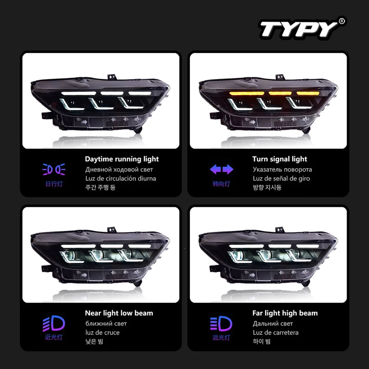 TYPY Car Headlights For Ford Mustang 2015-2022 LED Car Lamps Daytime Running Lights Dynamic Turn Signals Car Accessories