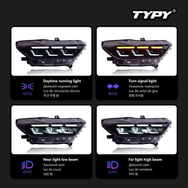 TYPY Car Headlights For Ford Mustang 2015-2022 LED Car Lamps Daytime Running Lights Dynamic Turn Signals Car Accessories
