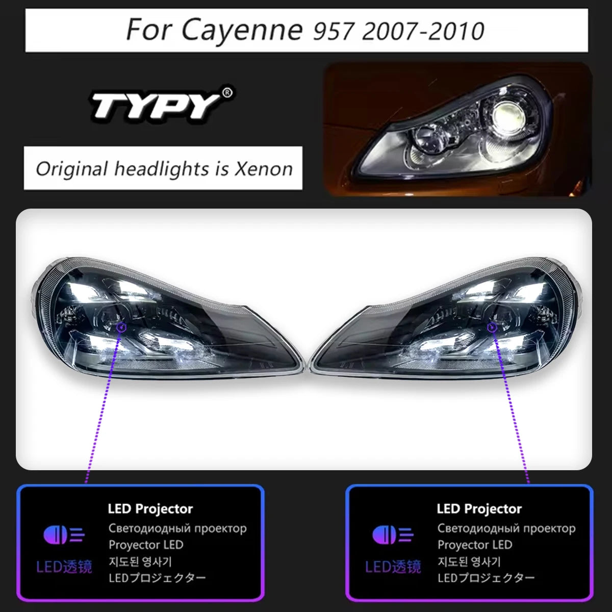TYPY Car Lights For 2007-2010 Porsche Cayenne 957 Headlight LED Laser Matrix Front Lamp DRL Auto Accessories Plug Play