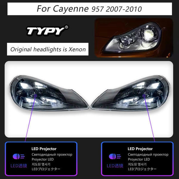 TYPY Car Lights For 2007-2010 Porsche Cayenne 957 Headlight LED Laser Matrix Front Lamp DRL Auto Accessories Plug Play