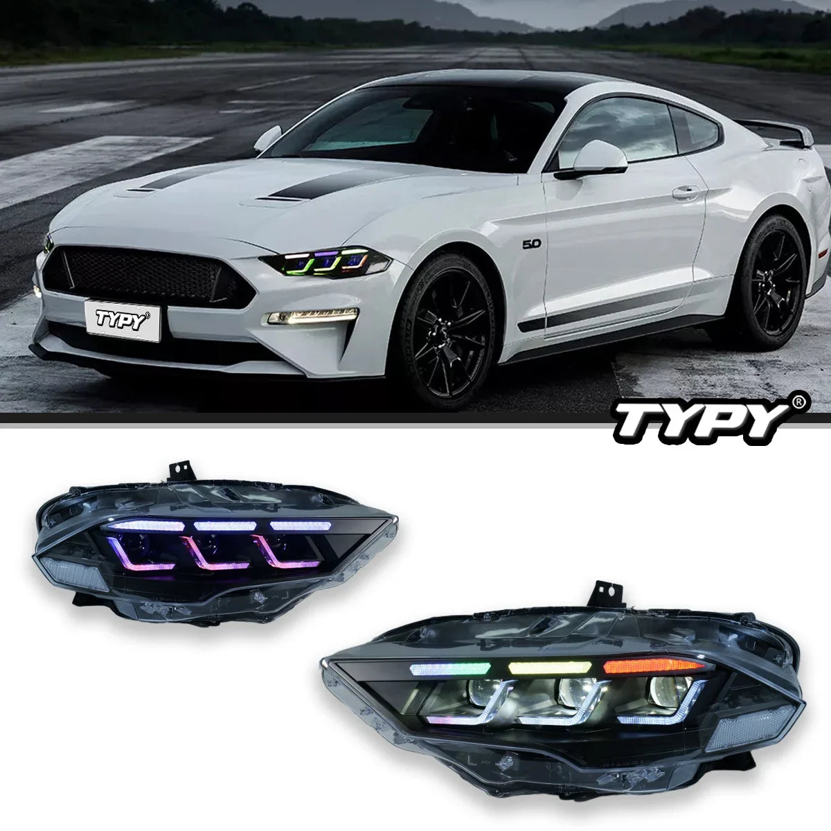 TYPY Car Lights For Ford Mustang RGB 2018-2022 Headlight LED Projetor head Lamp Daytime Running Light Automotive Accessories