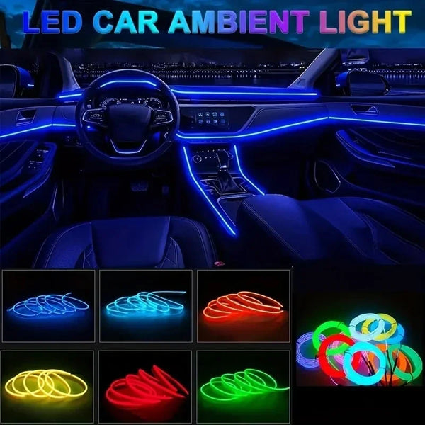 1M/3M/5M Car Interior Led Decorative Lamp EL Wiring Neon Strip For Auto DIY Flexible Ambient Light USB Party Atmosphere Diode