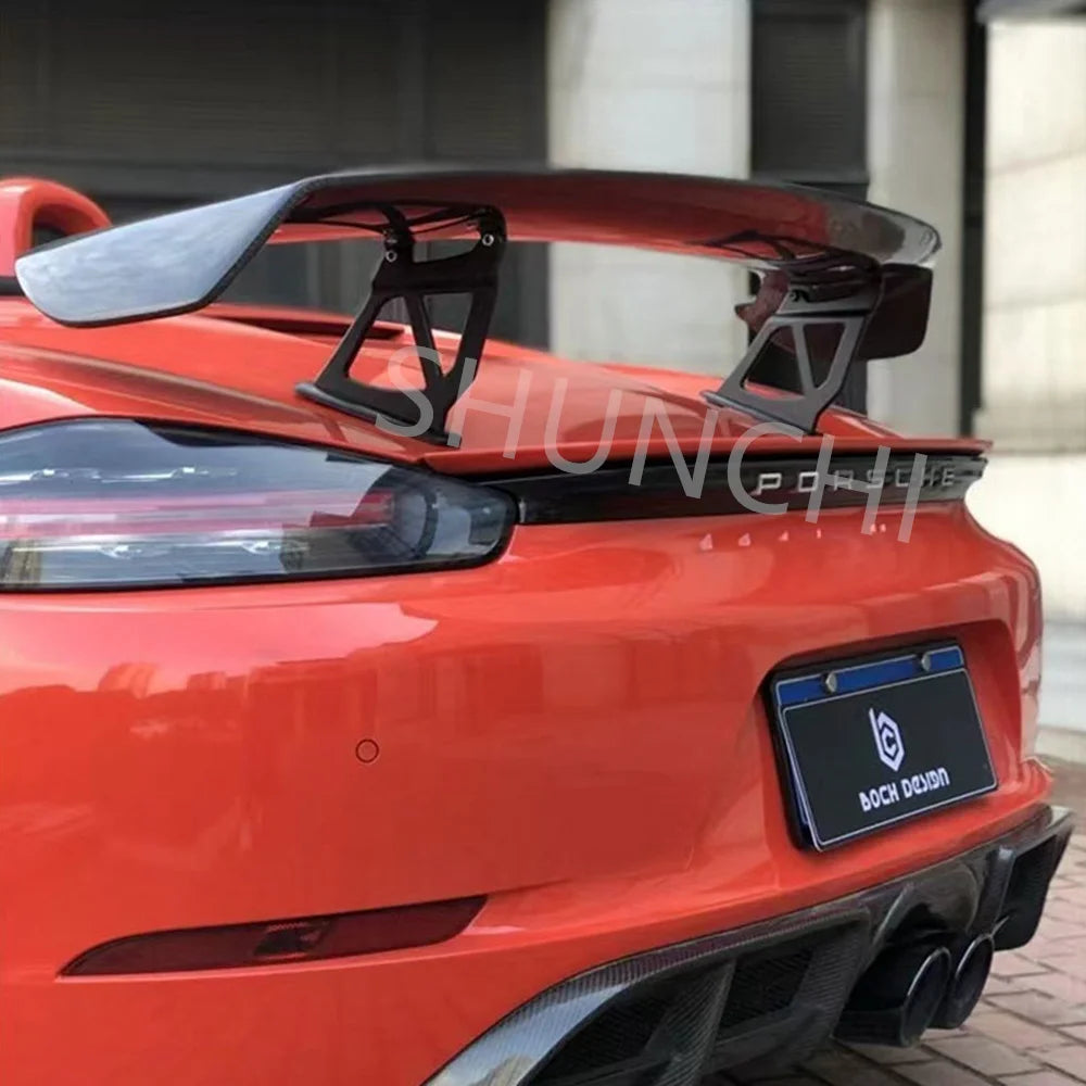 For Porsche Boxster Cayman 718 981 987 New GT4  Rear Trunk Spoiler Wing Rear Trunk Big Spoiler Lip Wing Carbon Fiber / FRP Black
