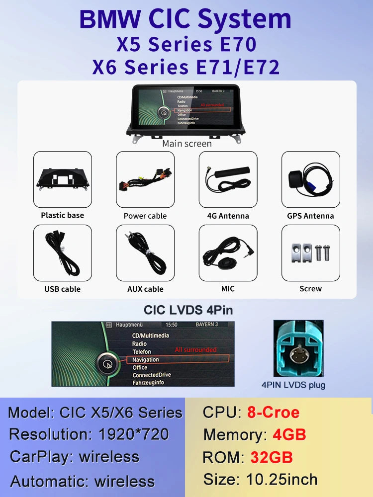 2024 New ID6 ID7 ID8 UI 10.25inc Android System Wireless Carplay AUTO For BMW X5 E70 X6 E71 Car Video Players GPS Navigation