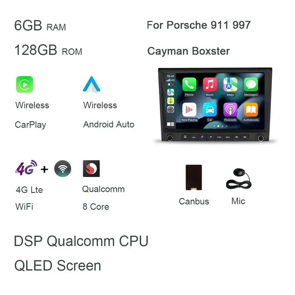 720P 8" 2 din Android 14.0 Car DVD player 8 Core 256GB ROM DSP multimedia GPS autoradio For Porsche 987 911 997 Cayman Boxster