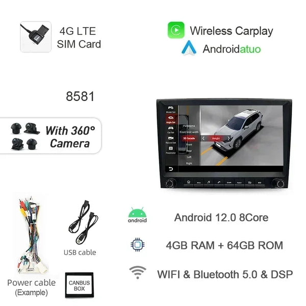 8G 256GB 7" Auto Android 12 Car Radio GPS Player Carplay Navi Bluetooth Wifi For Porsche 911 996 986 Boxster Carrera 1998-2006