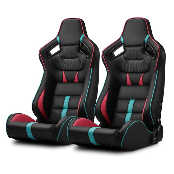 JIABEIR 1041D Black/Pink High Quality Leather Car Vehicle Comfortable Gaming Station Adjustable Sim Bucket Sport Racing Seats