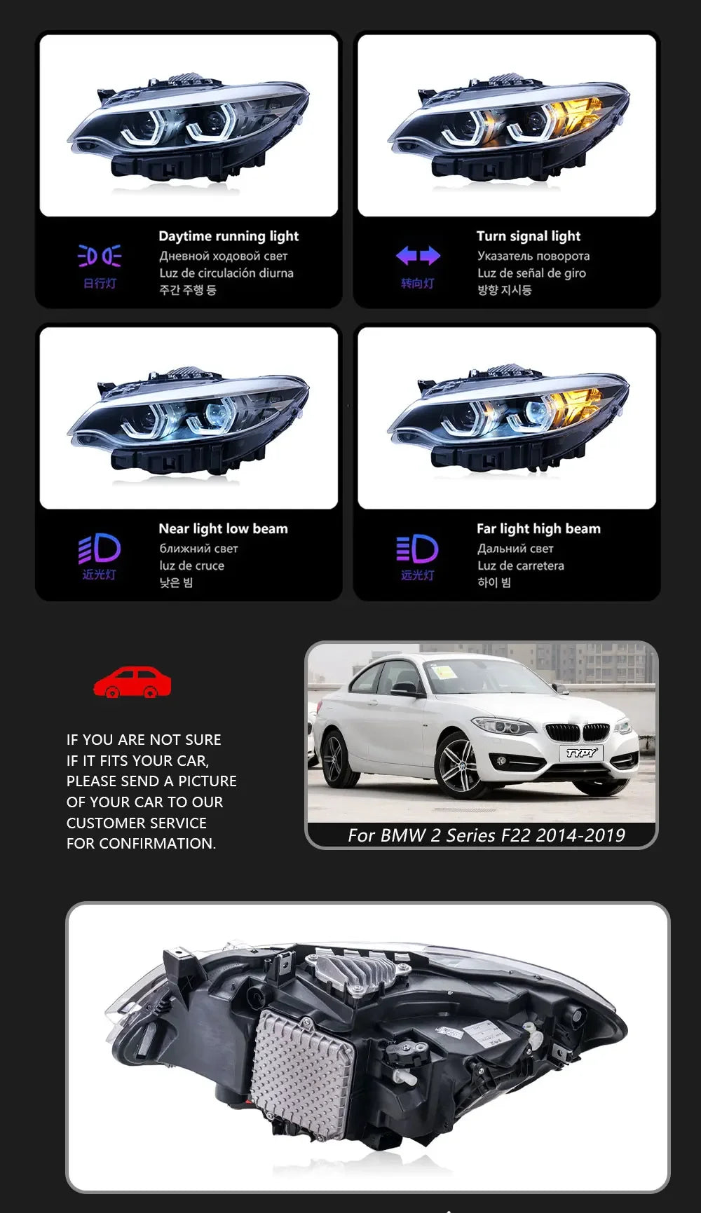 TYPY New LED Head Lamp Upgrade Modified For BMW 2 Series F22 RGB Headlight 2014-2019 Dynamic Signal Head Lamp Auto Accessories