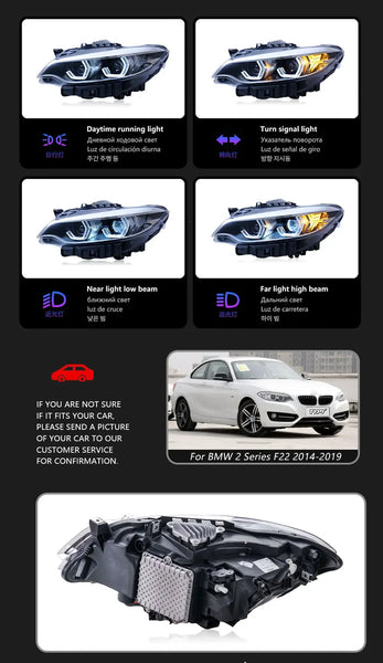 TYPY New LED Head Lamp Upgrade Modified For BMW 2 Series F22 RGB Headlight 2014-2019 Dynamic Signal Head Lamp Auto Accessories