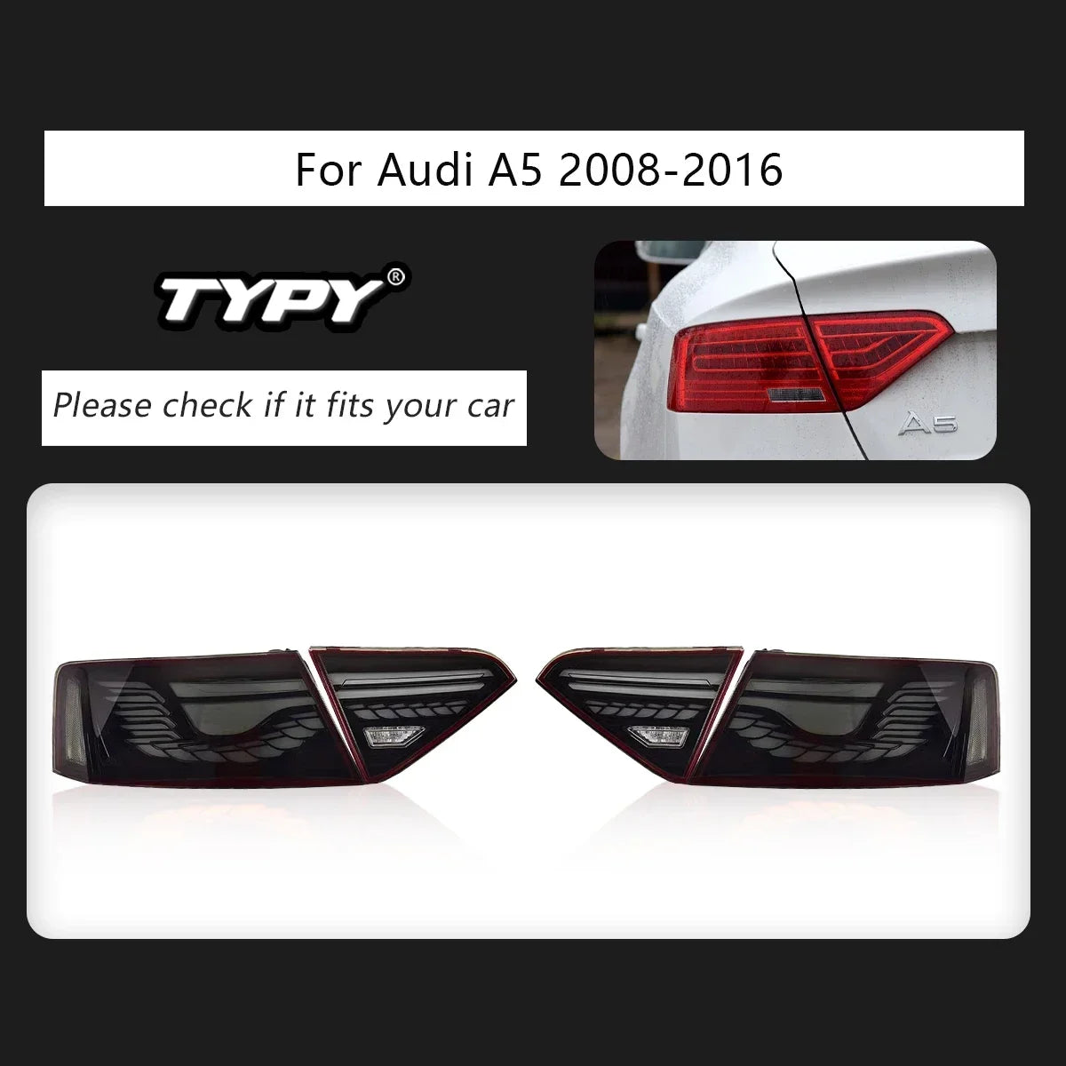TYPY Car For Audi A5 RGB Taillights 2008-2016 Upgrade Modified to New DRL Dynamic Turn Signal LED Taillight Auto Accessories