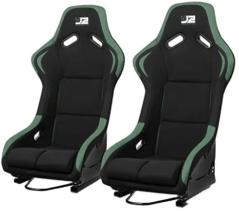 Pair Of Universal Fiberglass Black Green Suede Bucket Racing Seat Come With Double Slider1022