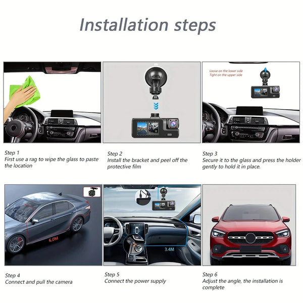 3 Lens Car Recorder with Memory Card Car Camera 1080P VCR WIFI Car DVR 2 Lens Front and Rear View Camera Night Vision Car Access