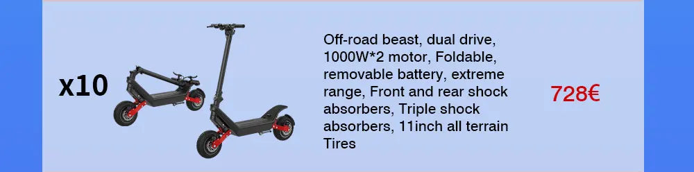 HX X10 Dual Motor Powerful Electric Scooter 2000W Off-road Adult 48V 18.2AH Electric Kick Scooter Foldable 11.0 Inch E Scooter