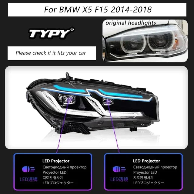 TYPY Car For BMW X5 F15 Headlights 2014-2018 Upgrade Modified to New DRL Dynamic Turn Signal LED Headlight Auto Accessories