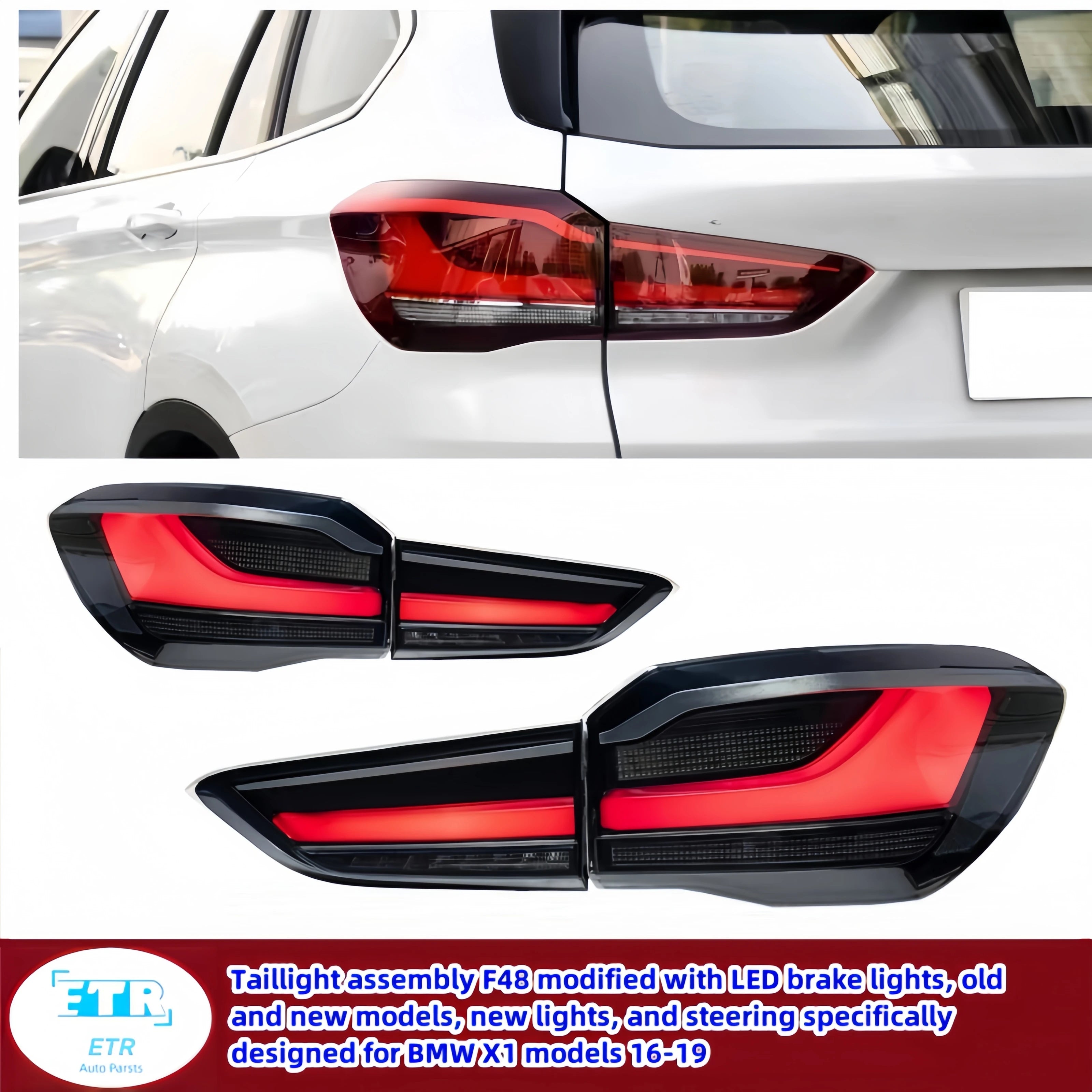 Taillight assembly F48 modified with LED brake lights, old and new models, new lights, and steering specifically designed for BM