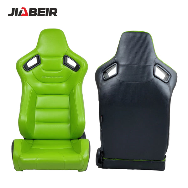 2PCS Universal Custom LOGO Green PU Leather Sport Bucket Racing Car Seats