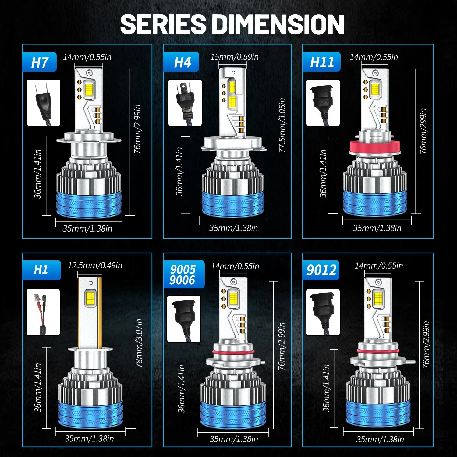 ACTVTCA H4 H7 LED Canbus H11 H1 9005 HB3 9006 HB4 H8 9012 HIR2 LED Headlights 4800W High Power 6000000LM 6000K Car Headlamp Bulb