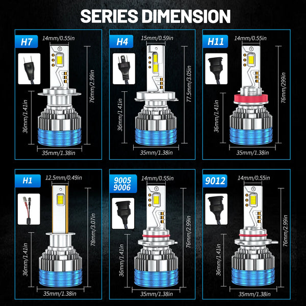 ACTVTCA H4 H7 LED Canbus H11 H1 9005 HB3 9006 HB4 H8 9012 HIR2 LED Headlights 4800W High Power 6000000LM 6000K Car Headlamp Bulb