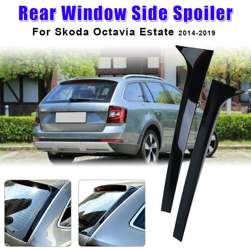 For Skoda Octavia Estate 2014-2019 Auto Replacement Parts Canard Splitter Pair Rear Window Side Spoiler Wing Gloss Black