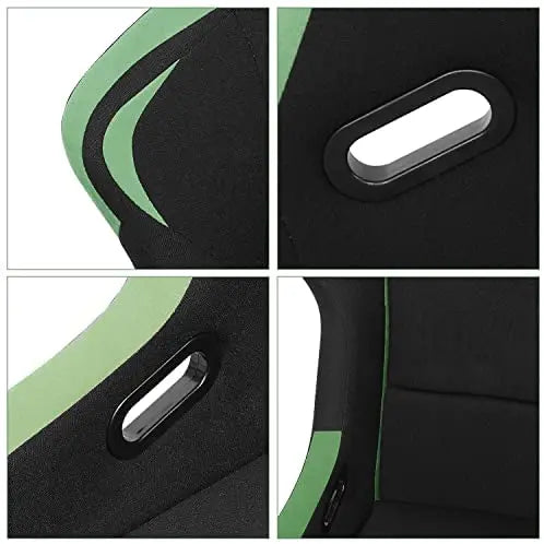 Pair Of Universal Fiberglass Black Green Suede Bucket Racing Seat Come With Double Slider1022