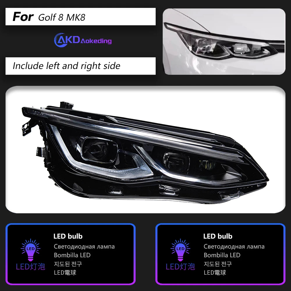 For VW Golf 8 mk8 Headlights 2021-2024 DRL Day Running Light LED Bi Xenon Bulb Fog Lights Car Accessory golf7 MK7 Head Lamp