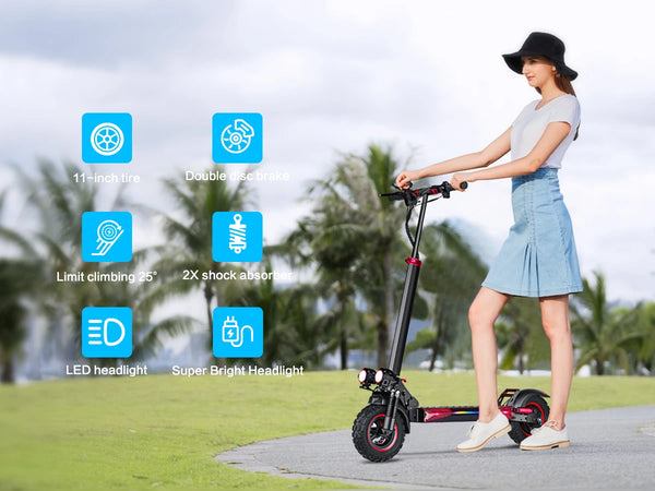 1200W Electric Scooter with Seat for Adult, Max Speed 34mph, 35miles Range, 11'' Off-road Tires, Fast E-scooter for Commuting