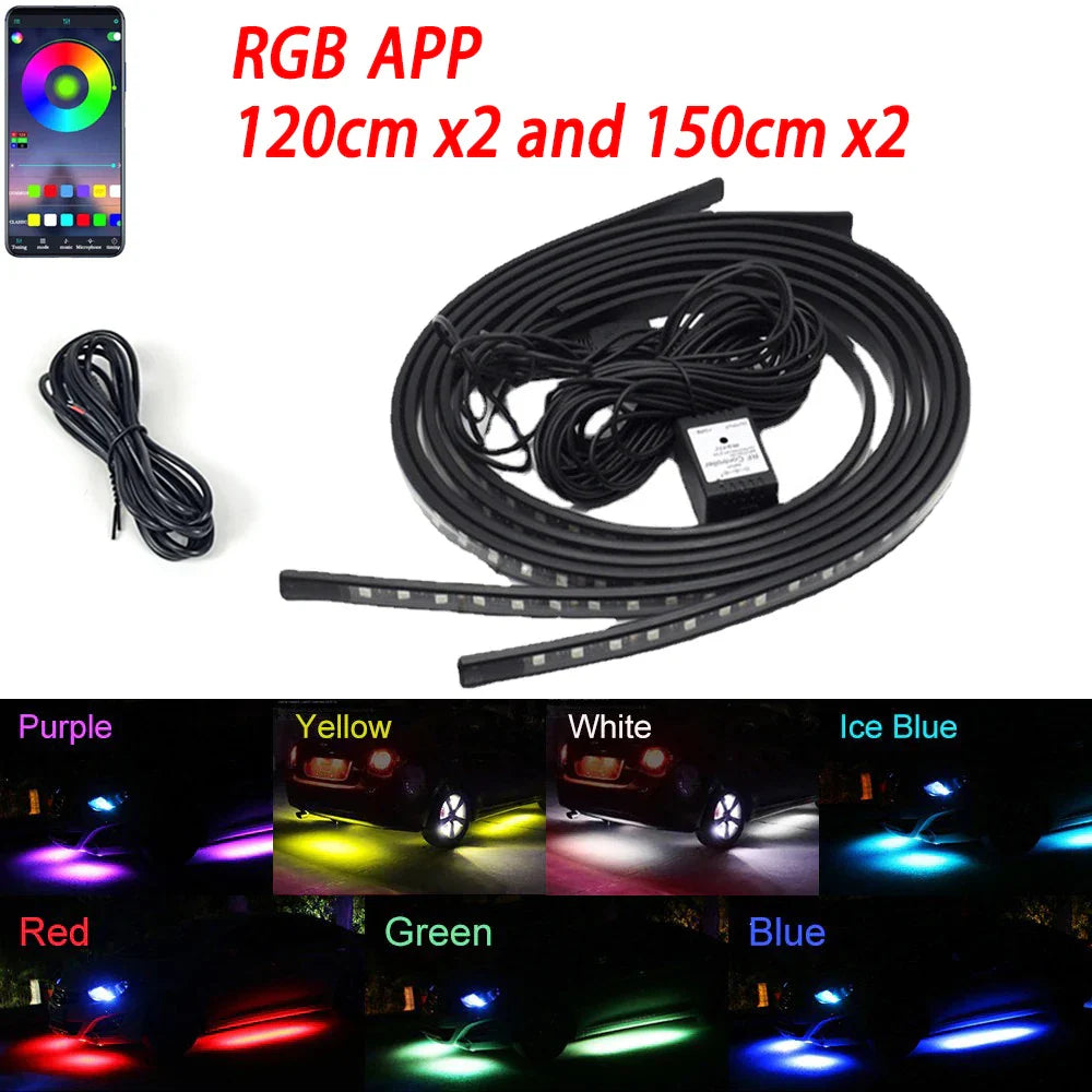RGB Flexible Car Underglow Light Strip – 12V LED Underbody Ambient Light with App Control Neon Decorative Lamps