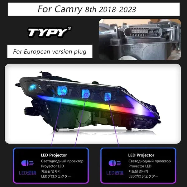 TYPY RGB HeadLamp Assembly Fit For Toyota Camry RGB Head Lamp 2018-2023 Upgrade to NEW Camry Dynamic Turn Signal RGB Head lamp