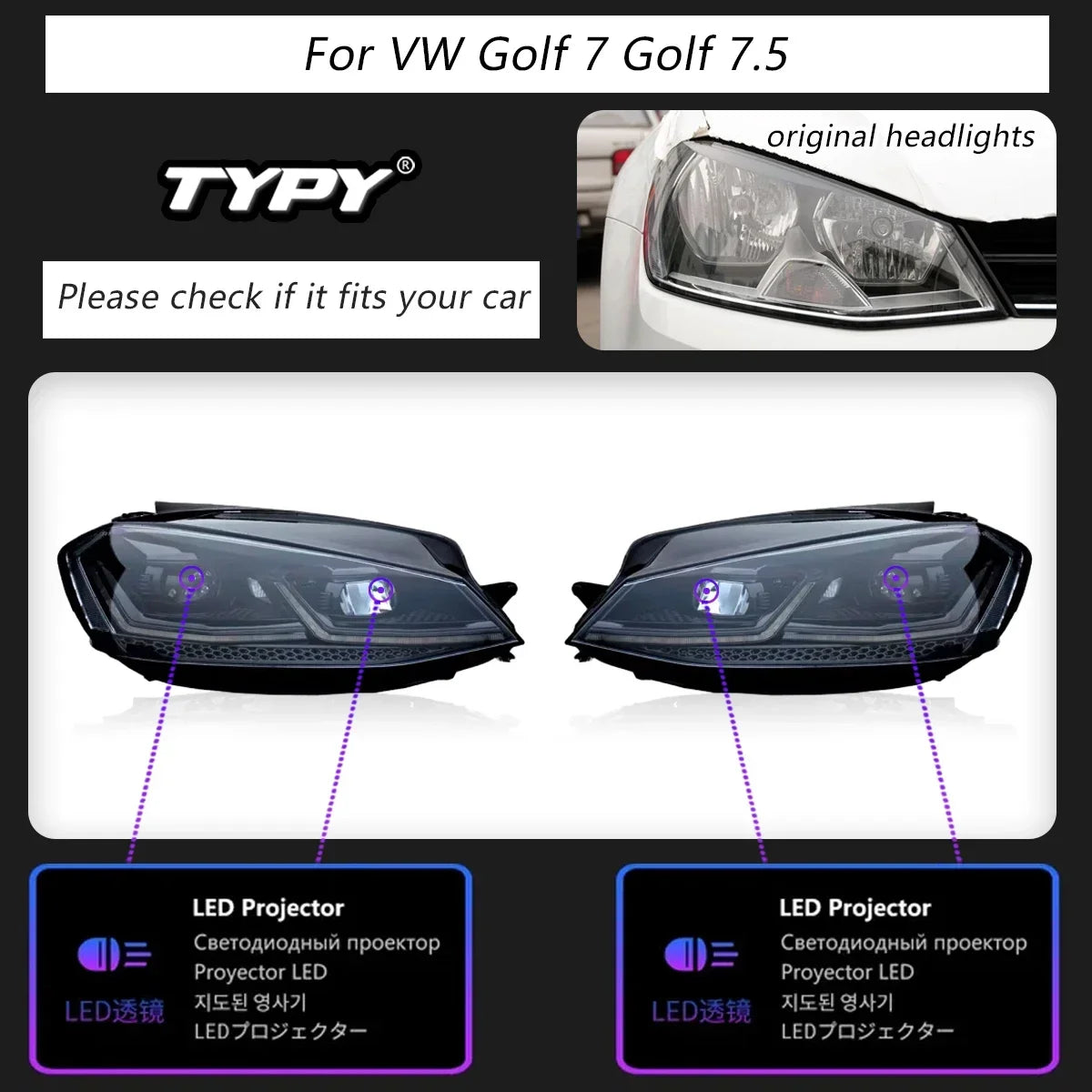 TYPY New LED Head Lamp Upgrade Modified For VW Golf 7 Golf 7.5 MK7 Headlights 2013-2020Dynamic Signal Head Lamp Auto Accessories