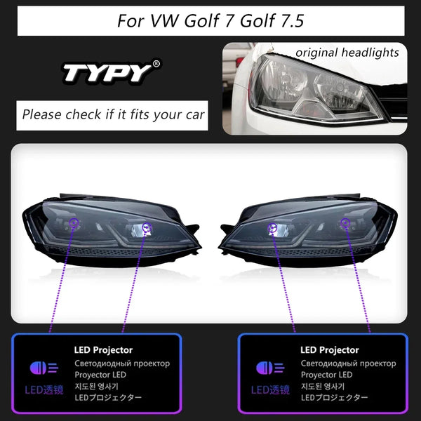TYPY New LED Head Lamp Upgrade Modified For VW Golf 7 Golf 7.5 MK7 Headlights 2013-2020Dynamic Signal Head Lamp Auto Accessories
