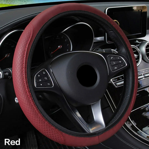 Breathable PU Leather Anti-Slip Universal Car Steering Wheel Cover, Interior Decoration Accessories