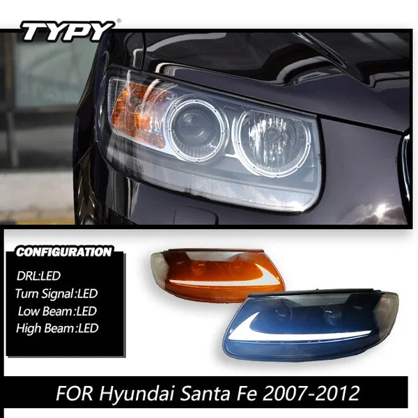 TYPY New LED Head Lamp Upgrade Modified For Hyundai Santa Fe Headlight 2007-2012 Dynamic Signal Head Lamp Auto Accessories