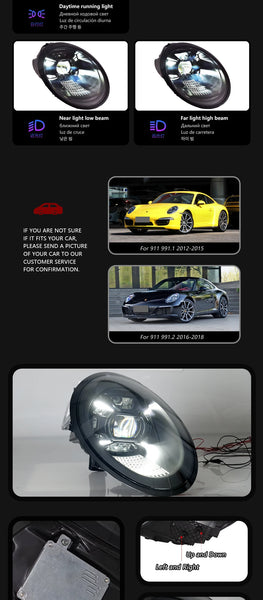 TYPY LED DRL Lightbar Projector Headlights Porsche 991 991.1 991.2 2012-2018 Porsche 911 PDLS Matrix Laser Plug Play LHD / RHD