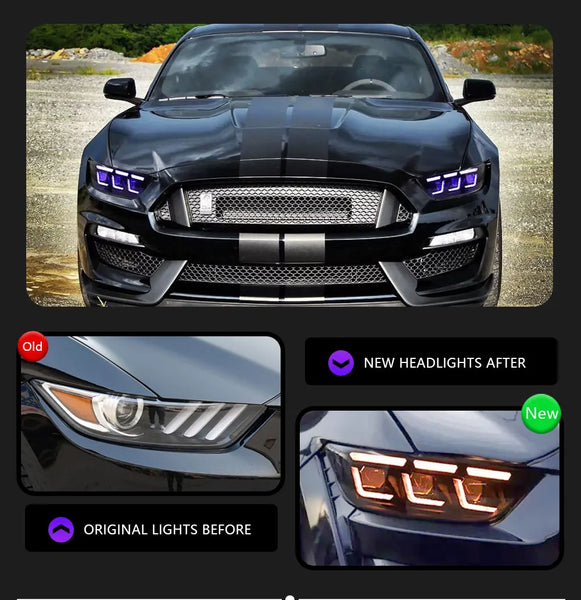 TYPY Car Lights For Ford Mustang RGB 2015-2017 Headlight LED Projetor head Lamp Daytime Running Light Automotive Accessories