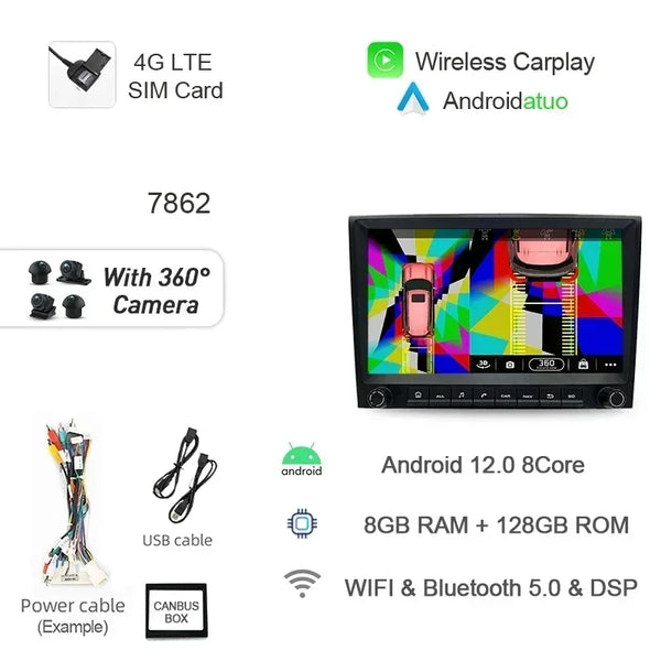 8G 256GB 7" Auto Android 12 Car Radio GPS Player Carplay Navi Bluetooth Wifi For Porsche 911 996 986 Boxster Carrera 1998-2006