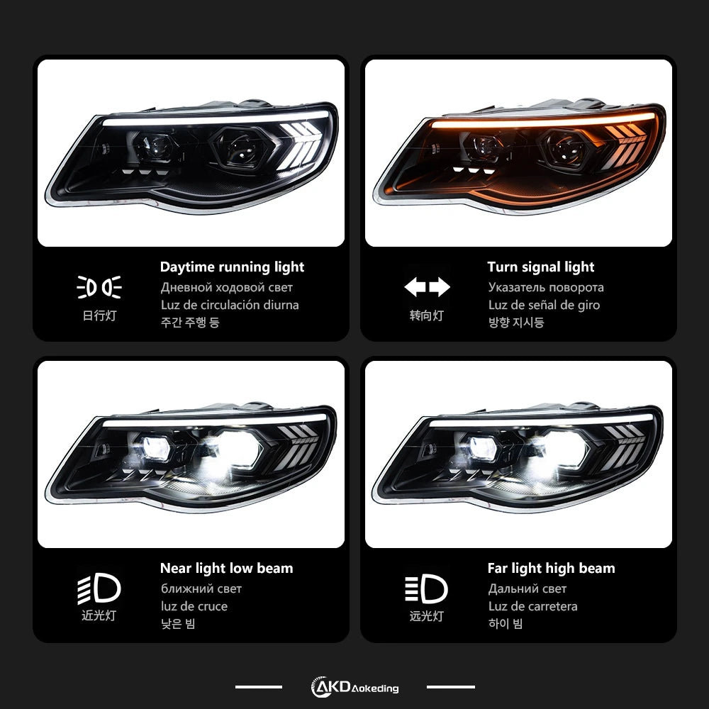 AKD 2PCS Auto Parts for VW Touareg LED Taillight 2007-2010 Headlights Touareg DRL Turn Signal High Beam