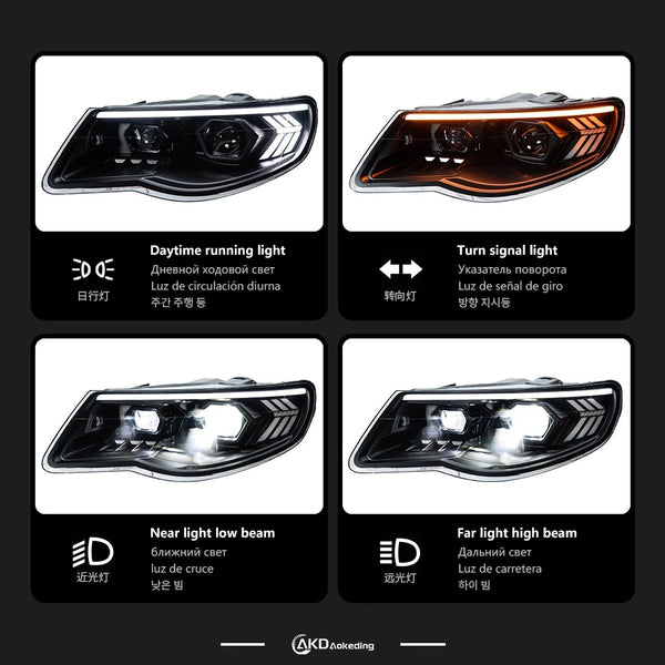 AKD 2PCS Auto Parts for VW Touareg LED Taillight 2007-2010 Headlights Touareg DRL Turn Signal High Beam