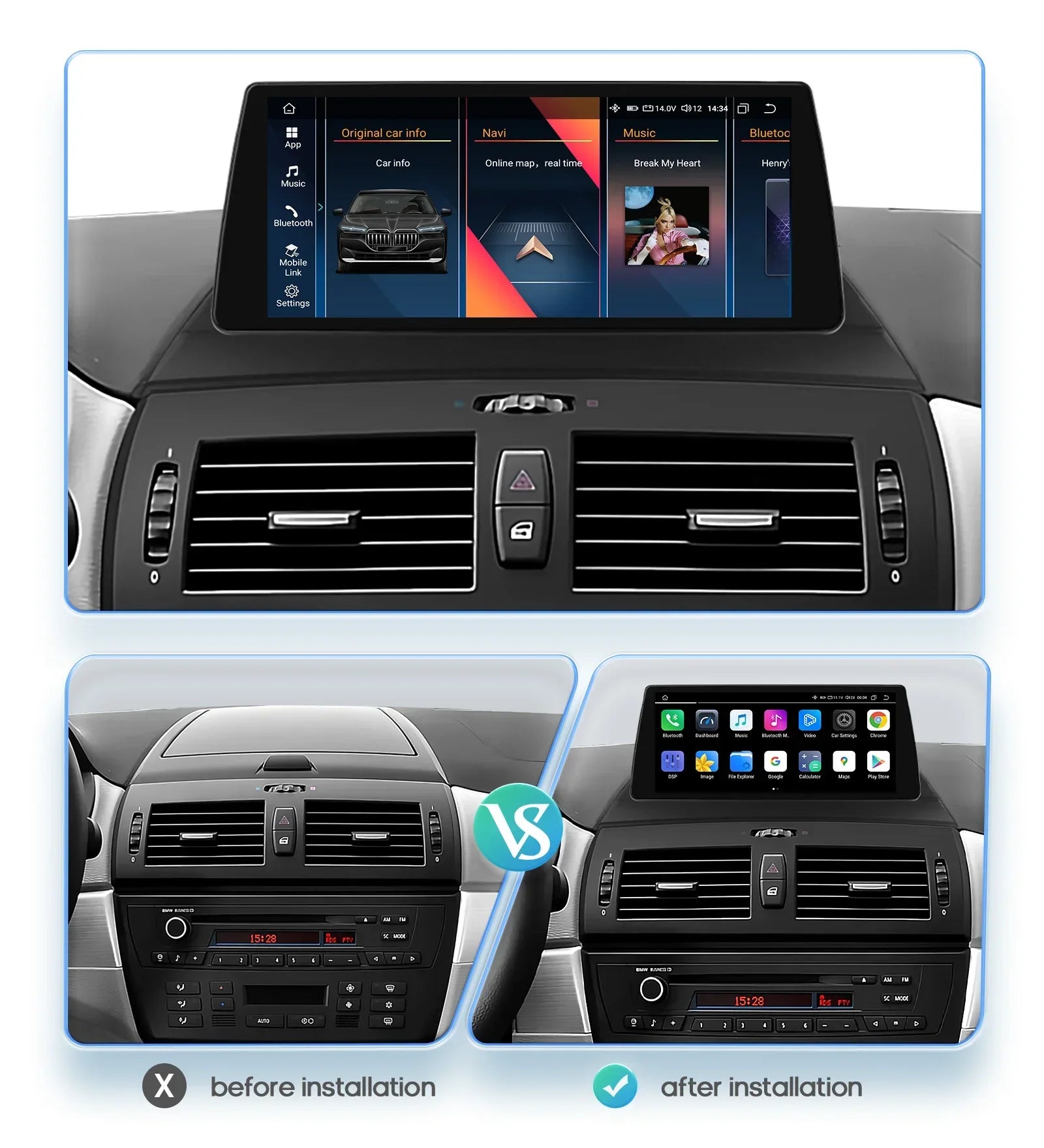 10.25" Car Multimedia Player GPS Navigation Support DSP Carplay Android Auto for BMW X3 E83 (2004-2010) Without Original Screen