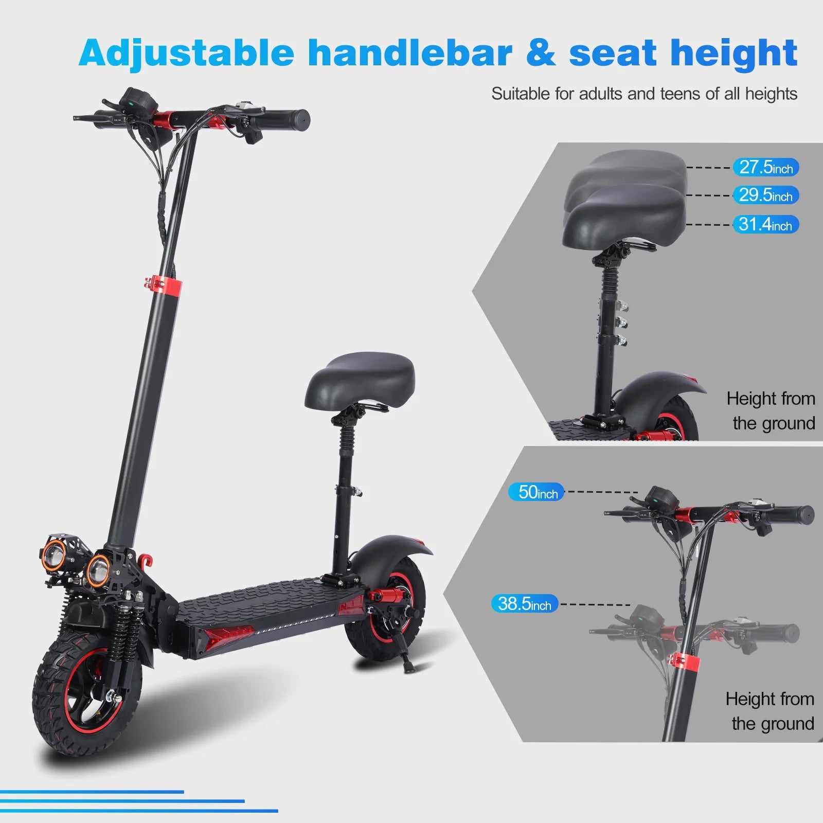 1200W Electric Scooter with Seat for Adult, Max Speed 34mph, 35miles Range, 11'' Off-road Tires, Fast E-scooter for Commuting