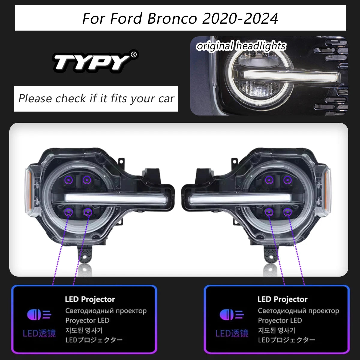 TYPY Car Headlights For Ford Bronco 2020-2024 LED Car Lamps Daytime Running Lights Dynamic Turn Signals Car Accessories