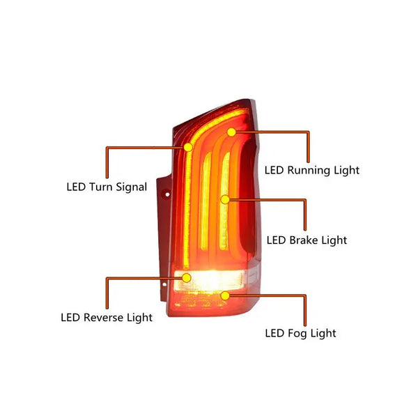 Pair Of Car Tail Light Assembly For Benz Vito V260 2016-2022 LED Brake Flowing Water Flicker Plug and Play Tail Lamps Taillights