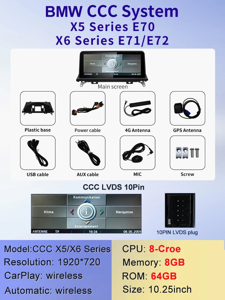 2024 New ID6 ID7 ID8 UI 10.25inc Android System Wireless Carplay AUTO For BMW X5 E70 X6 E71 Car Video Players GPS Navigation