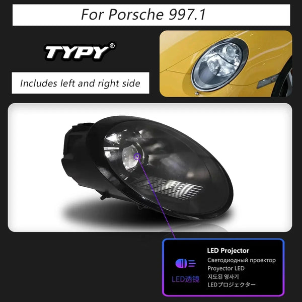 TYPY Headlights Car For Porsche 911 997 Headlight 2005-2012 997.1 997.2 Upgraded Dynamic Turn Car LED Matrix Headlight Assembly