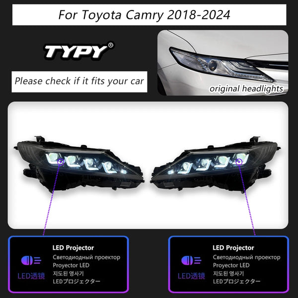 TYPY Car Lights For Toyota Camry RGB 2018-2024 Headlight LED Projetor head Lamp Daytime Running Light Automotive Accessories