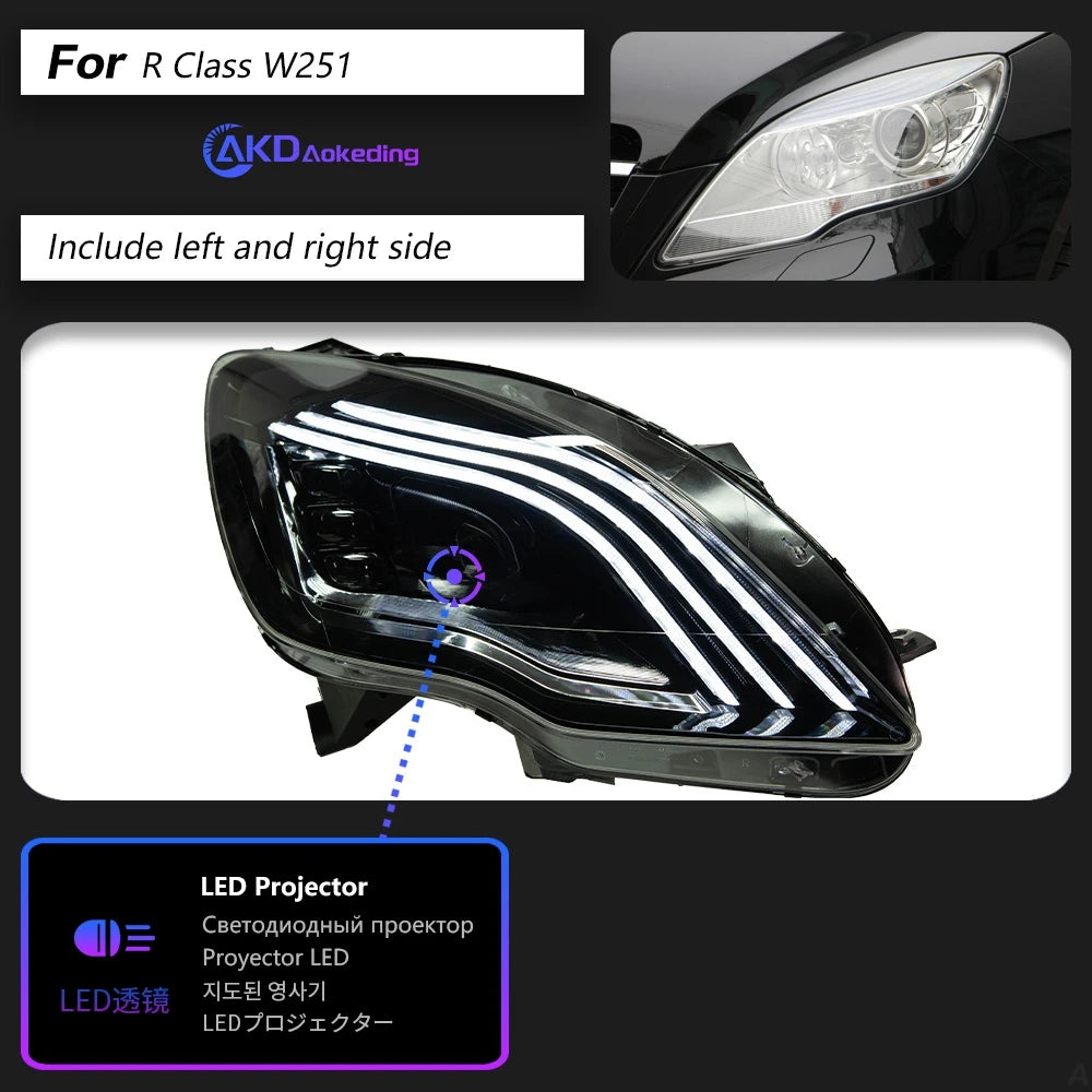 AKD Car Lights for BENZ W251 LED Headlight Projector Lens 2010-2017 V251 R Class R320 R350 R500 Head Lamp DRL Auto Accessories