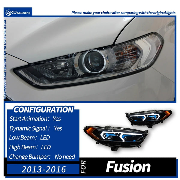 Headlight For Ford Fusion 2013-2016 Mondeo Car 12V LED DRL Hella 5 Xenon Lens Hid H7 Mondeo AKD Car Accessories
