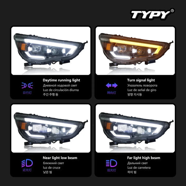 TYPY Car For Mitsubishi ASX Headlight 2013-2019 Upgrade Modified LED Headlights Dynamic Turn Brake lamp DRL Car Accessories