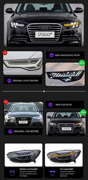 TYPY LED DRL Lightbar Projector Headlights A6 Headlights 2012-2015 A6L LHD