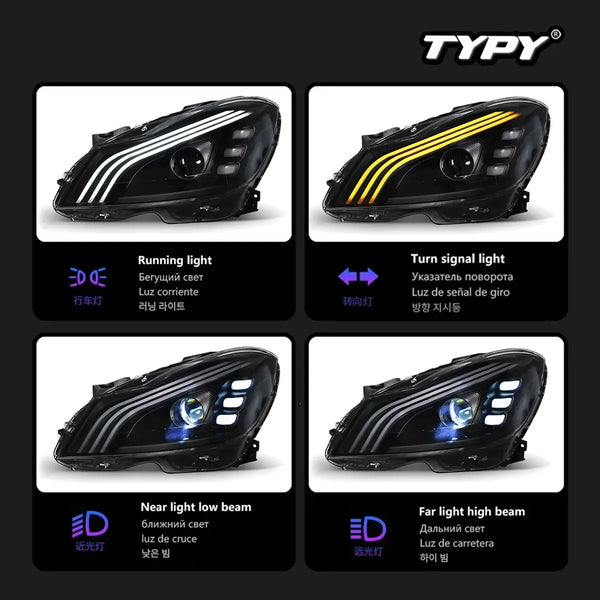 TYPY New LED Head Lamp Upgrade Modified For Benz C-Class W204 Headlight 2011-2014 Dynamic Signal Head Lamp Auto Accessories
