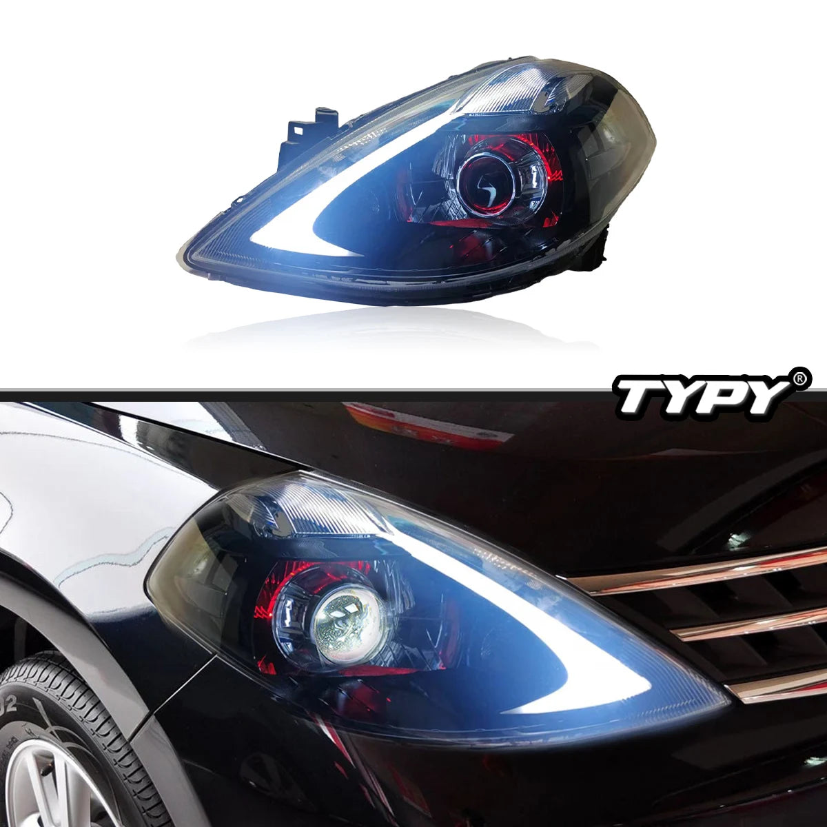 TYPY New LED Head Lamp Upgrade Modified For Nissan Tiida Headlight 2008-2010 Headlight Dynamic Signal Head Lamp Auto Accessories